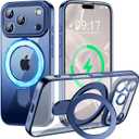 Magnetic for iPhone 17 Pro Case with Invisible Stand[Compatible with MagSafe][Full Camera Lens Protector][Military Drop Protection] Shockproof Not Yellowing Clear Slim Soft for Women Men (Blue Titanium)