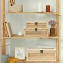 Boho Rattan Display Boxes with Glass Lids, 3 Pcs Large Natural Handwoven Cane Basket, Home Decor Organizers Storage Bins, Natural Finish Display Boxes