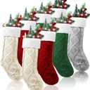 Shinymoon 8 Pack Christmas Stockings 18 Inches Large Knitted Stocking Double Sided Fireplace Hanging Stockings Holiday Party Decorations Xmas Tree, Green, Ivory, Gray, Wine Red
