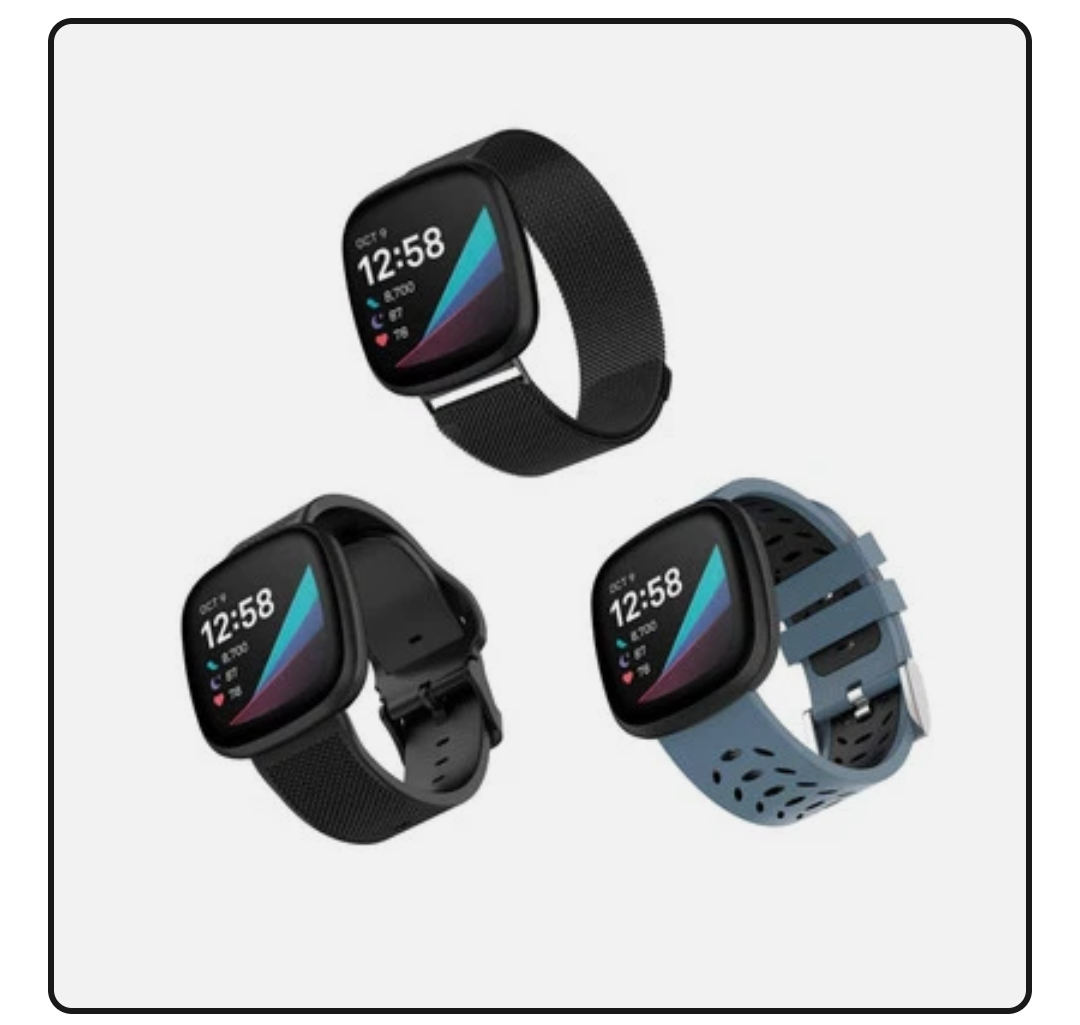 WITHit - Band Kit for Fitbit Versa 3 and Fitbit Sense (3-Pack) - Black Mesh/B...