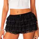 Rapbin Womens Lolita Bloomers Cute Ruffle Shorts Layered Lace Skirts Elastic Waist Bow Front Y2k Micro Boyshorts, XL