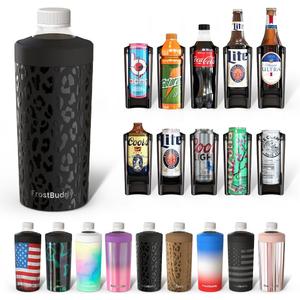 Frost Buddy Universal XL Can Cooler - Fits All - For 12, 16, 20, and 24 ounce Bottles - Insulated Double-Walled Stainless Steel (Blackleopard)
