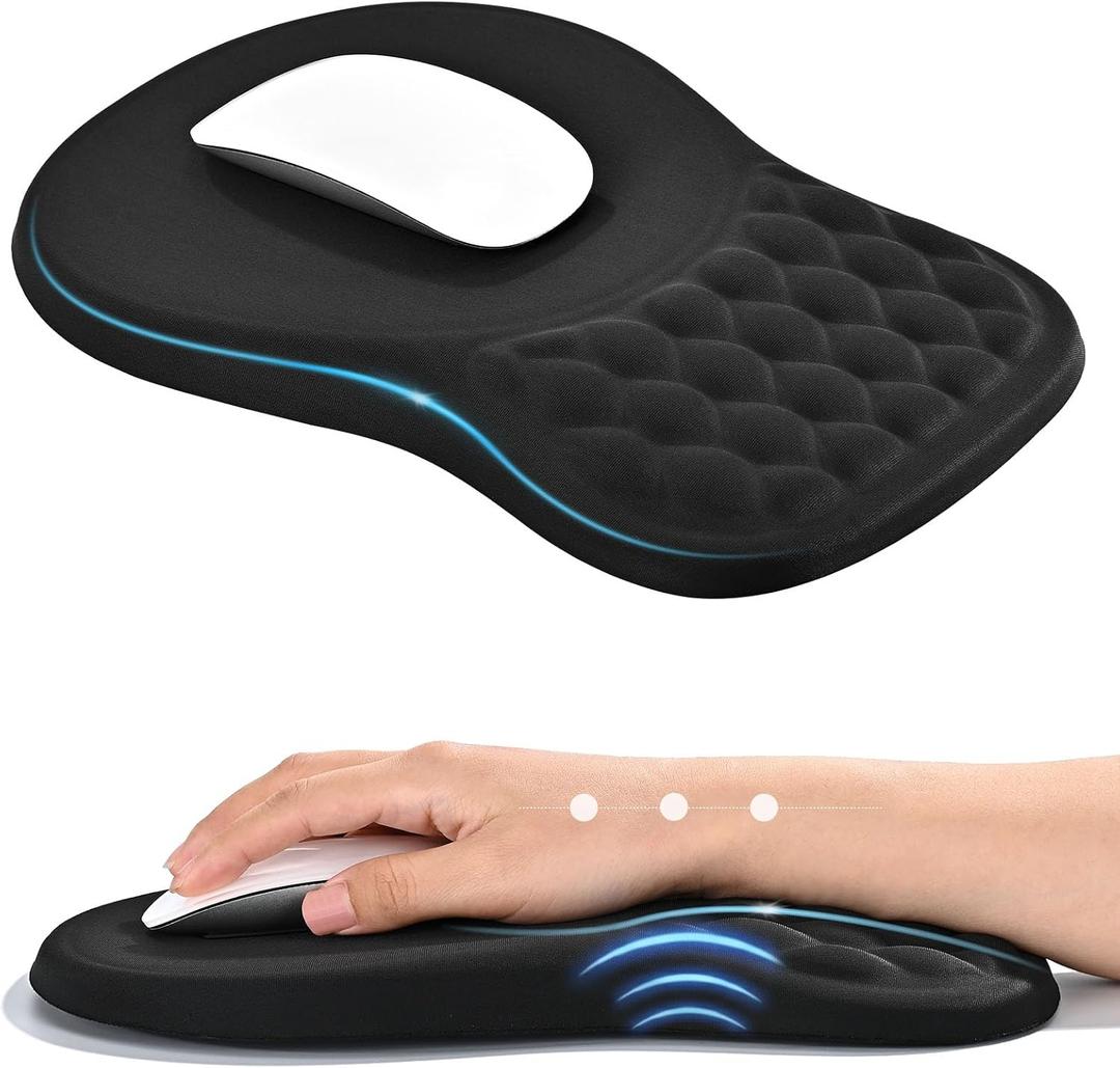 EooCoo Massage Ergonomic Mouse Pad with Wrist Rest, Dual-Slope Design for Carpal Tunnel Relief, Mousepad with Memory Foam Wrist Rest and Non-Slip PU Base, Office Desk Accessories, Midnight Black