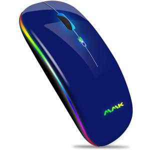 Wireless Bluetooth Mouse for Laptop, Rechargeable Mouse 2.4G USB Optical Wireless Mouse, LED Slim Dual Mode(Bluetooth 5.0 and 2.4G) Wireless for Laptop, PC, Mac OS, Android, Windows(Dark Blue)