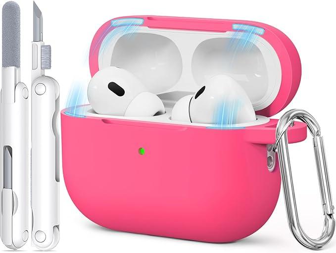for AirPods Pro Case, Soft Silicone Case Cover Compatible with Airpods Pro 2nd/1st Generation for Women Girly, with Cleaning Kit & Keychain, Anti-Scratch, Shockproof (A-Magnet Lid-Rose Red)