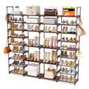 ROJASOP Large Shoe Rack Organizer for Entryway Closet 64-68 Pairs 9-Tier Heavy Duty Tall Garage Shoe Rack Shoe Shelf Shoes Storage with 18 Pcs Removable Side Hooks for Bedroom and Garage Brown