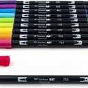 Tombow 56185 Dual Brush Pen Art Markers, Bright, 10-Pack. Blendable, Brush and Fine Tip Markers