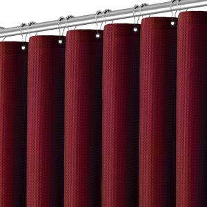 PANGSINNE Elegant Burgundy Fabric Shower Curtain - Waffle Textured Heavy Duty Cloth Curtains for Bathroom, 256GSM Hotel Spa Luxury Weighted Polyester Bath Curtain Set with 12 Hooks 72Wx72H