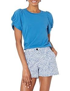 Amazon Essentials Women's Regular-Fit Twist Sleeve Crewneck T-Shirt, Blue, Small