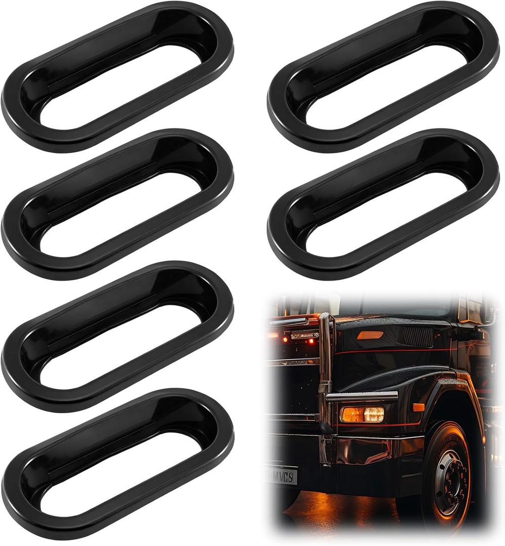 6 Pcs 6 Inch Oval/Oblong Taillights Grommet Rubber Black Flush Mount Open Back Grommet Marker for Vehicle Lights Stop Turn Tail Light Covers Rings Easy Installation Durable Rubber