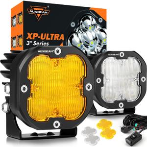 Auxbeam XP-Ultra Series 3 Inch Flood Beam LED Pods, 80W 9600LM 120 Wide Flood Lights, Amber White Dual Color, Off-Road Fog Lamp Cube Ditch Lights, for RZR Polaris Ford Bronco UTV ATV, Pair