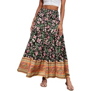 CFLONGE Summer Maxi Skirts for Women 2025 Fashion Boho Long Skirt Trendy Floral High Waist A Line Beach Skirt Vacation Outfit (M)