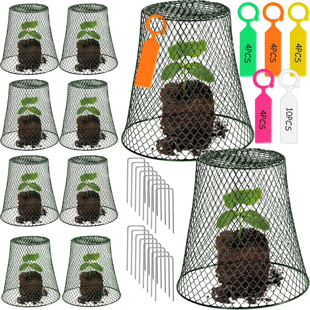 10 Pcs Garden Chicken Wire Plant Covers, 11x11Inch Metal Wire Garden Cloches Chicken Wire Cloche Plant Protector Heavy Duty Garden Plant Cloche for Keeping Bunnies Chicken Squirrels Birds Other Out (Green)