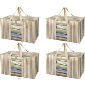 BALEINE 4-Pack Oversized Moving Bags with Reinforced Handles, Heavy-Duty Storage Tote Moving Supplies for Packaging, Camping (Color Stripe, 4-Pack)
