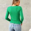 Abardsion Women's Long Sleeve Shirts Spring 2026 Casual Basic Going Out Crop Tops Slim Fit Tight Y2K Clothes (Green, XS)