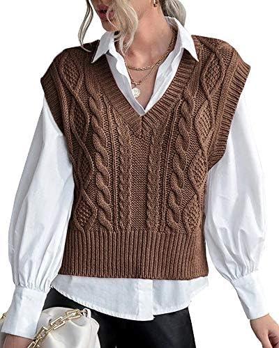 Sweater Vest for Women V Neck Sleeveless Knit Solid Casual Ribbed Preppy Pullover Tops.M