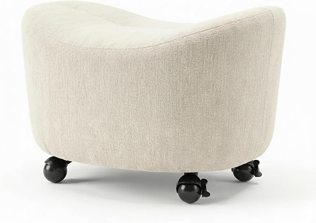 Ottoman Stool for Living Room, Corduroy Upholstered Foot Rest | Ottoman, Small Accent Seat for Bedroom Apartment Dorm, Cozy Home Decor Furniture (White), Medium