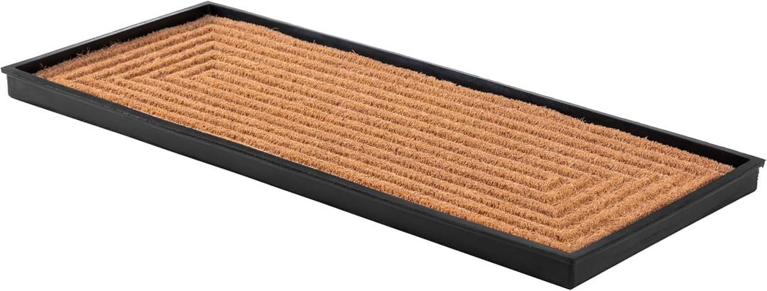 Anji Mountain Heavy Duty Waterproof Rubber Shoe Storage Mat Organizer/Boot Storage Tray Multi Use for Entryway with Coir, Tan Insert, Fits 3 Pair (34.5" Wide) (34" x 14" x 1.5", Rectangle Embossed Insert)