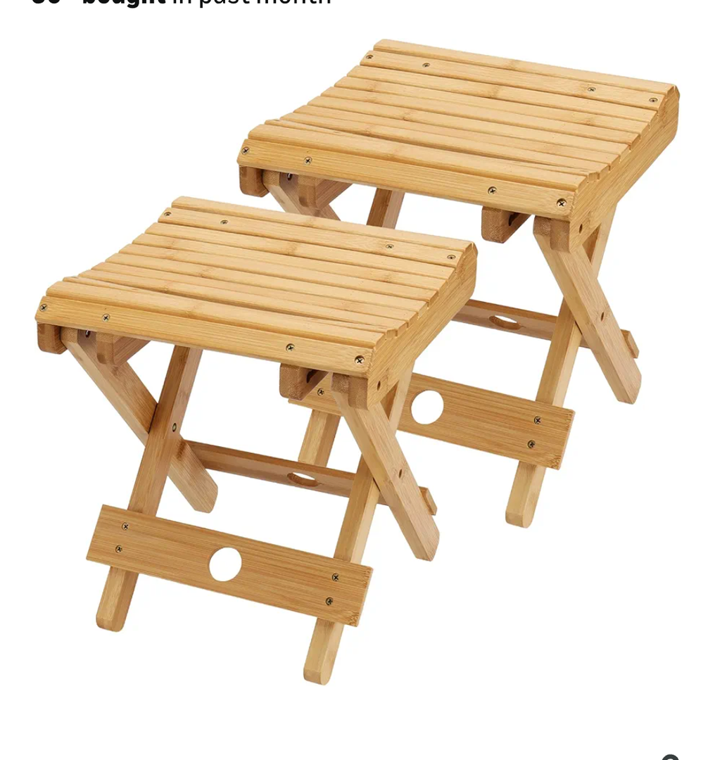 SINJEUN 2 Pack 12 Inch Natural Bamboo Folding Bench Seat Stool Bench for Bathroom, Spa, Sauna, Wooden Seat, Shower Bench Stool, Easy Assembled