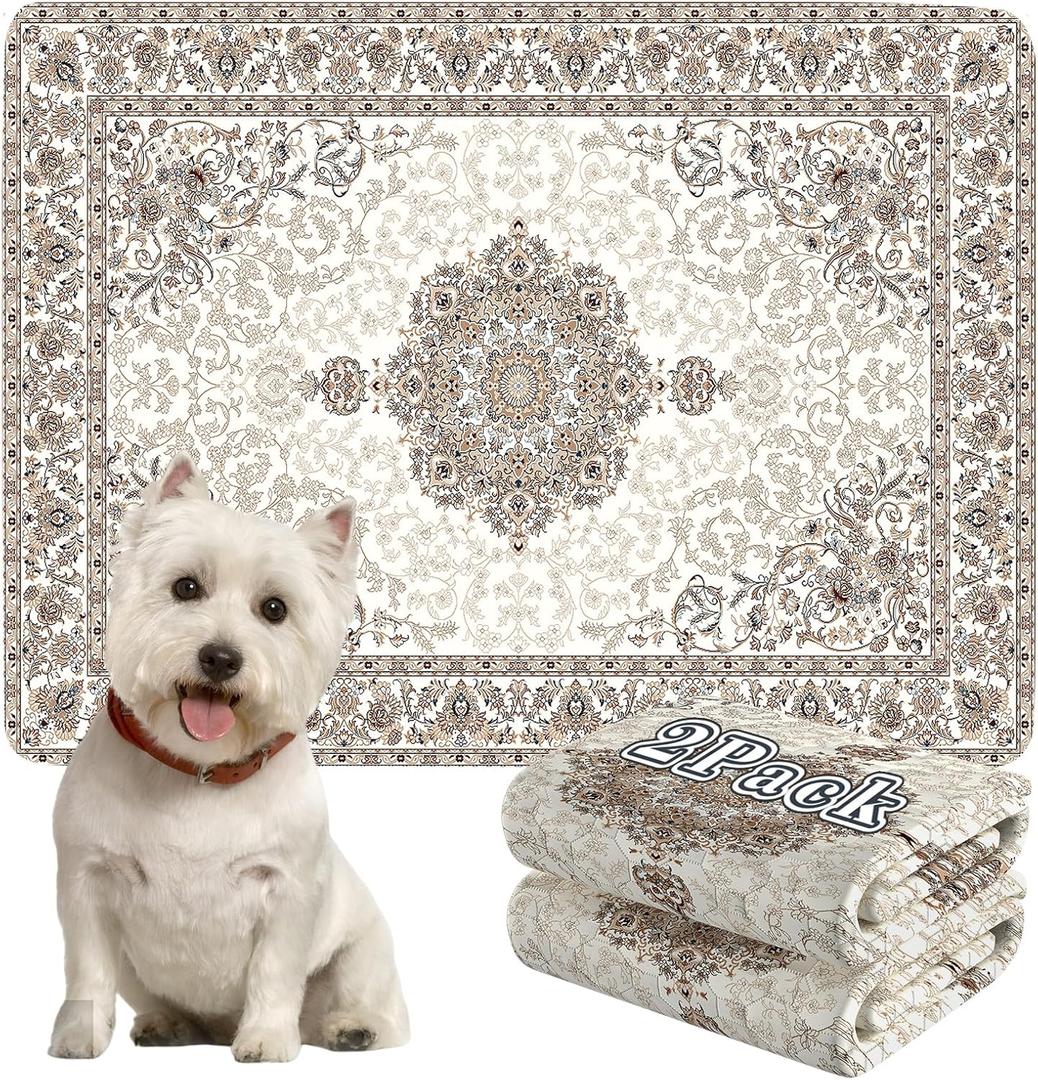 Dogcator Washable Pee Pads for Dogs, 2 Pack Reusable Puppy Training Pads. 36''x48'' Super Absorbent Dog Rugs, Non-Slip and Leakproof Pee Mat for Dogs, Whelping Pads for Crates and Floors (Vintage White)