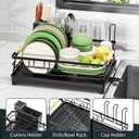 Epicano Dish Drying Rack for Kitchen Counter - Large Capacity Dish Rack with Wooden Handle,Cup Holder & Knife Slots, Rustproof Dish Drainer with Auto-Drainage System, Kitchen Sink Organizer, Black