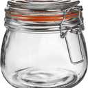 Hovico 25 oz Glass Jars With Airtight Lids And Leak Proof Rubber Gasket, Wide Mouth Mason Jars With Hinged Lids For Kitchen Canisters 750ml, Glass Storage Containers (25oz*1-Round)