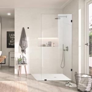 Shower Glass Panel 20.5" W x 78" H, Fexed Shower Sreen for Walk-in Bathroom, 5/16"(8mm) SGCC Clear Tempered Glass Shower Wall Panels, Matte Black