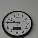 Atomic Wall Clock 12 Inch - Auto DST Modern Analog Battery Operated Silent Wall Clock with Temperature & Digital Calendar for Office Bedroom Kitchen, Round Non-Ticking Classroom & Garage Clock (Black)