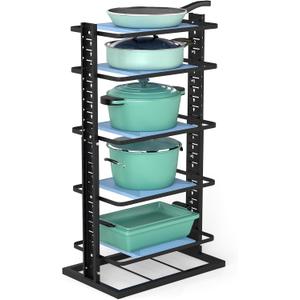 ORDORA Pots and Pans Organizer under Cabinet, 6-Tier Heavy Duty Pan Pot Organizers for Kitchen Adjustable 13.78 to 23.43", Pots Rack inside Storage Holds 12 Qt Stock Pot