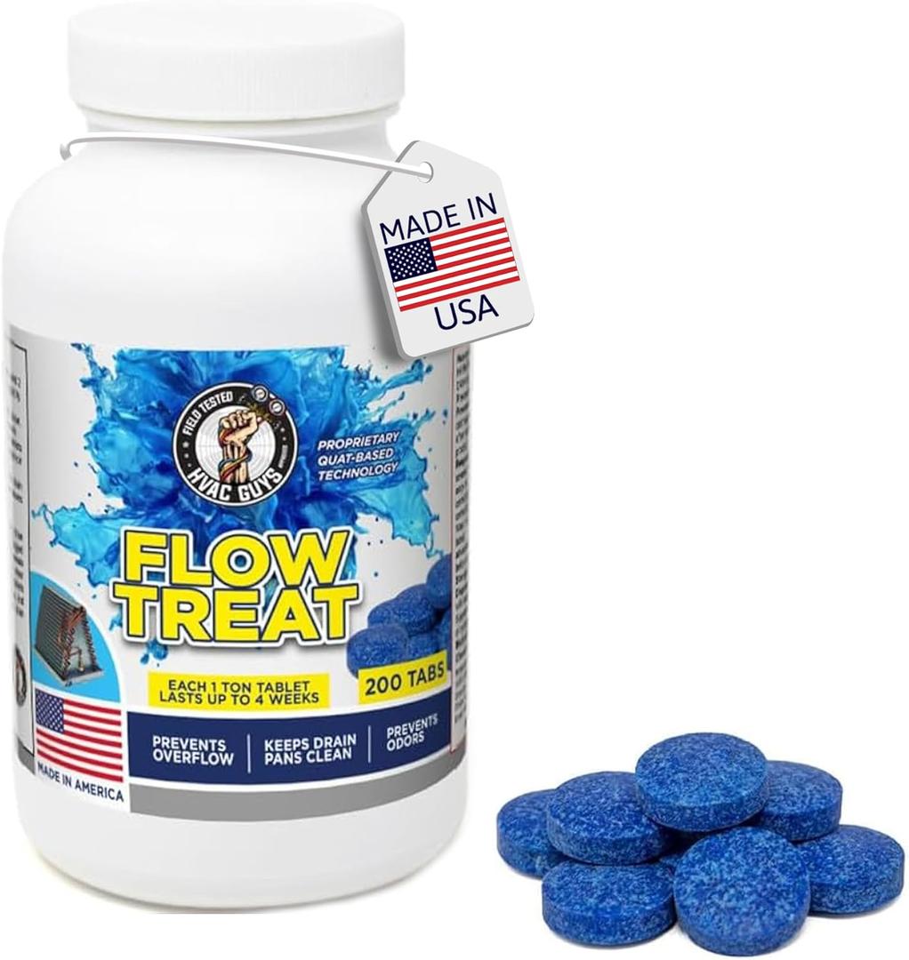 HVAC GUYS Flow Treat Tabs - 200 Tablets | AC Drain Line Cleaner | Prevents Odors, Keeps HVAC Drain Pan Clean, Prevents Overflow | One Tablet Lasts up to 4 Weeks