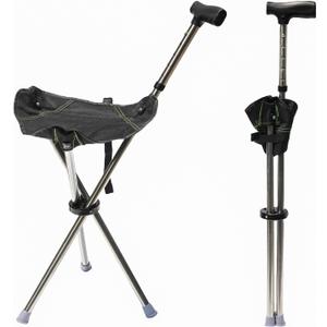 FATTCHIAR Cane with Seat, Walking Stick with Seats, Cane Chair Capacity 330lbs, Adjustable Height Folding Lightweight Portable Stool for Adults Seniors Hiking Camping (34"-38")