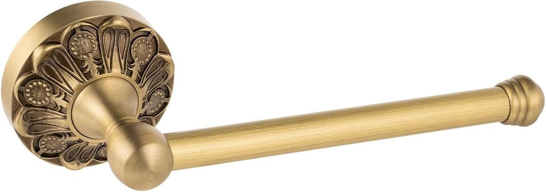 Antique Brass Toilet Paper Holder, Bathroom Tissue Roll Holder Wall Mount, Vintage Gold Decorative Bathroom Accessories, Brass Petal-Relief Series (Rod Type)