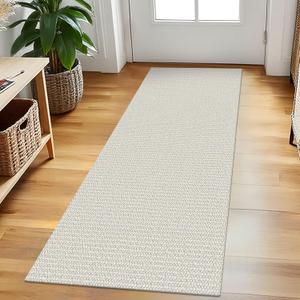 EARTHALL Woven Runner Rug 2x5 Ft Washable Runners for Hallways Cotton Rubber Backed Kitchen Runner Braided Indoor Floor Carpet Runners for Entryway, Hallway, Kitchen, Bedroom, Cream/Grayish