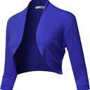 SSOULM Women's 3/4 Sleeve Open Front Bolero Shrug Cardigan, Size S