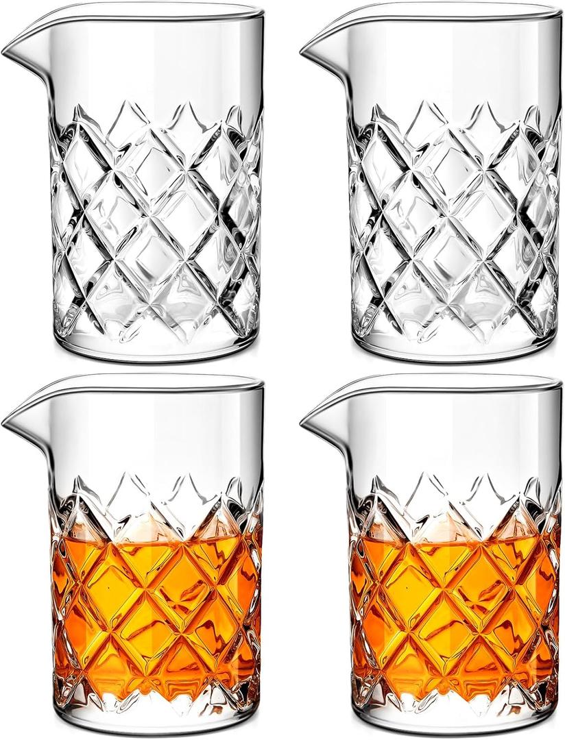 Dandat Cocktail Mixing Glass Crystal Stirring Glass Thick Bottom Seamless Cocktail Pitcher for Home Bartender Bar Whiskey Martini Drink Shaker Accessories (17 oz,Classic,4 Pcs)