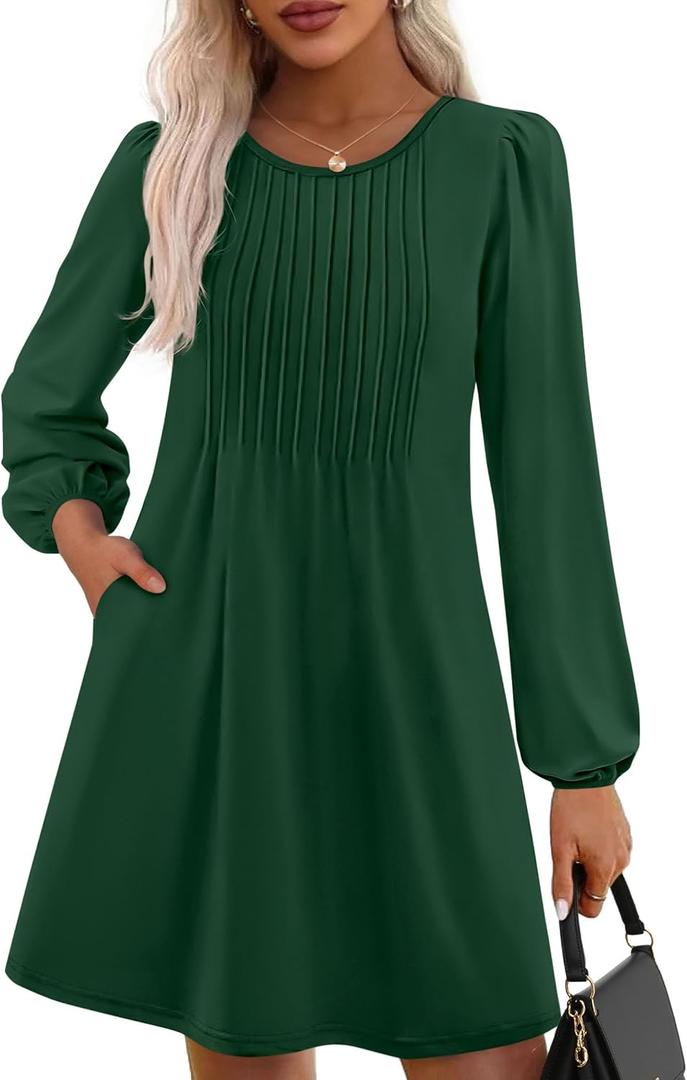 PRETTYGARDEN Fall Dresses for Women 2026 Long Sleeve Mini Short Flowy A Line Casual Holiday Party Tunic Dress Fashion Clothes