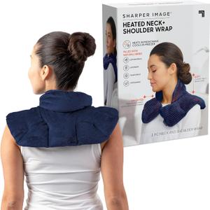Sharper Image Heated Neck & Shoulder Wrap - Microwavable Warm & Cooling Plush Pad, Scented Aromatherapy (100% Natural Lavender & Herb Spa Blend), Pain Tension Headache Relief Therapy, Gift for Women (Navy)