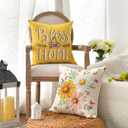 2 x AVOIN colorlife Spring Little Daisy Throw Pillow Covers, 16 x 16 Inch Bless Our Home Sweet Home Butterfly Yellow Summer Cushion Case Decoration for Sofa Couch Set of 4