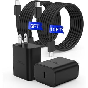 [6FT+10FT]45W Super Fast Charger Type C, for Samsung Galaxy S25 S24 Charger Block with 6/10FT Type C Charging Cord for Samsung Galaxy S25 S24 S23 Ultra/S22, iPhone 17/16/15 Pro,Pro Max,Plus