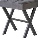 Square Makeup Stool with X-Leg Foot Rest, Linen Footrest, Ottoman Seat, Multi-Use as Small Side Table, for Bedroom, Living Room, Dark Gray LG-70G (17.72"-Linen)