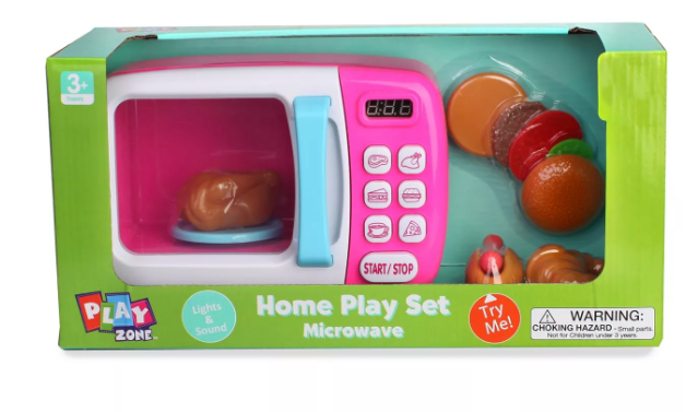 Boley Pink Microwave Playset - 11 Pc Light & Sound Pretend Play Kitchen Toys Set with Play Food for Kids Ages 3+