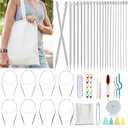 Katech Knitting Needles Set for Beginners, 9 Pairs Circular Knitting Needles Set and 22 Pcs Single Pointed Knitting Needle Set with Tote Bag Knitting Accessories Knit Supplies, Beige Color