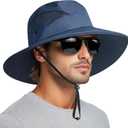 PFFY Sun Hats for Men Women Wide Brim Bucket Hat UPF 50+ Outdoor Beach Hiking Fishing Hat (Blue)