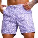 Verdusa Men's Drawstring Waist Swimwear Beach Shorts Swim Trunks with Pockets (L)