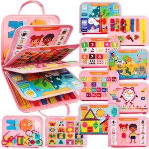 Clever Fox Play Busy Book for Toddlers 1-3 Year-Old  Baby Busy Board Book  Montessori Felt Activity Board for Learning Fine Motor Skills, Car Airplane Travel Toy  Birthday Gift for Girls Ages 1+ (Pink)