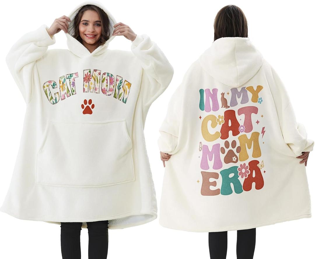 Cat Lover Gifts for Women Mothers Day Gift for Cat Lover Cat Mom Lady Birthday Gift Wearable Blanket Hoodie Cat Mom Gift for Women Mom Daughter Wife Aunt Her Oversized Sherpa Fleece Blanket Sweatshirt