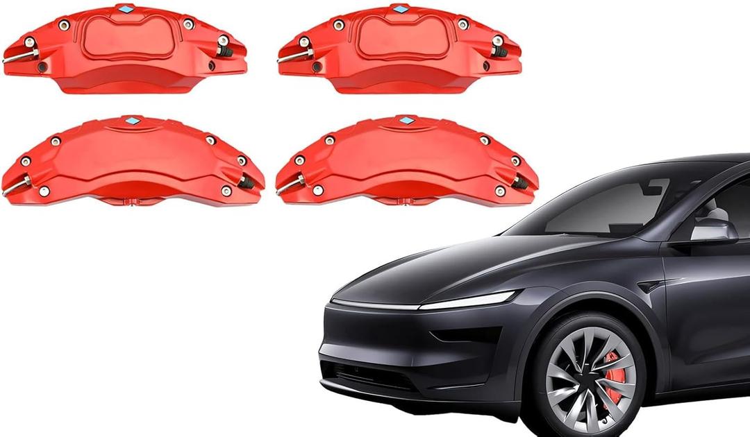 Red Brake Caliper Covers Compatible with Tesla Model Y Juniper 2025 2026 Wheel Front and Rear Brake Caliper Covers 4 Pcs Model Y Juniper Accessorie