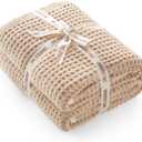 Snuggle Sac Waffle Throw Blanket for Couch Bed Sofa 50x60 inches, Reversible Beige Blanket Microfiber Fluffy Fuzzy Cozy Knit Soft Throws for Women Mothers Birthday Gifts, Waffle Beige