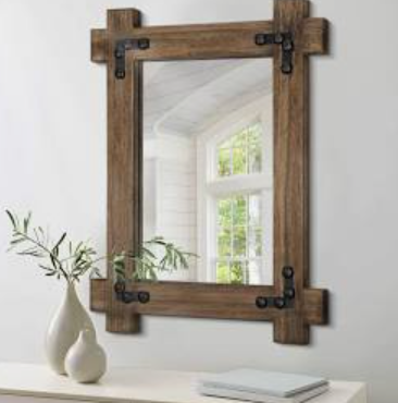 Farmhouse Wood Wall Mirror Rustic Vintage Rectangle Mirror Large Decor Mirror for Wall Home Living Room Bathroom Bedroom Entryway 26"x18" Vintage Brown Large