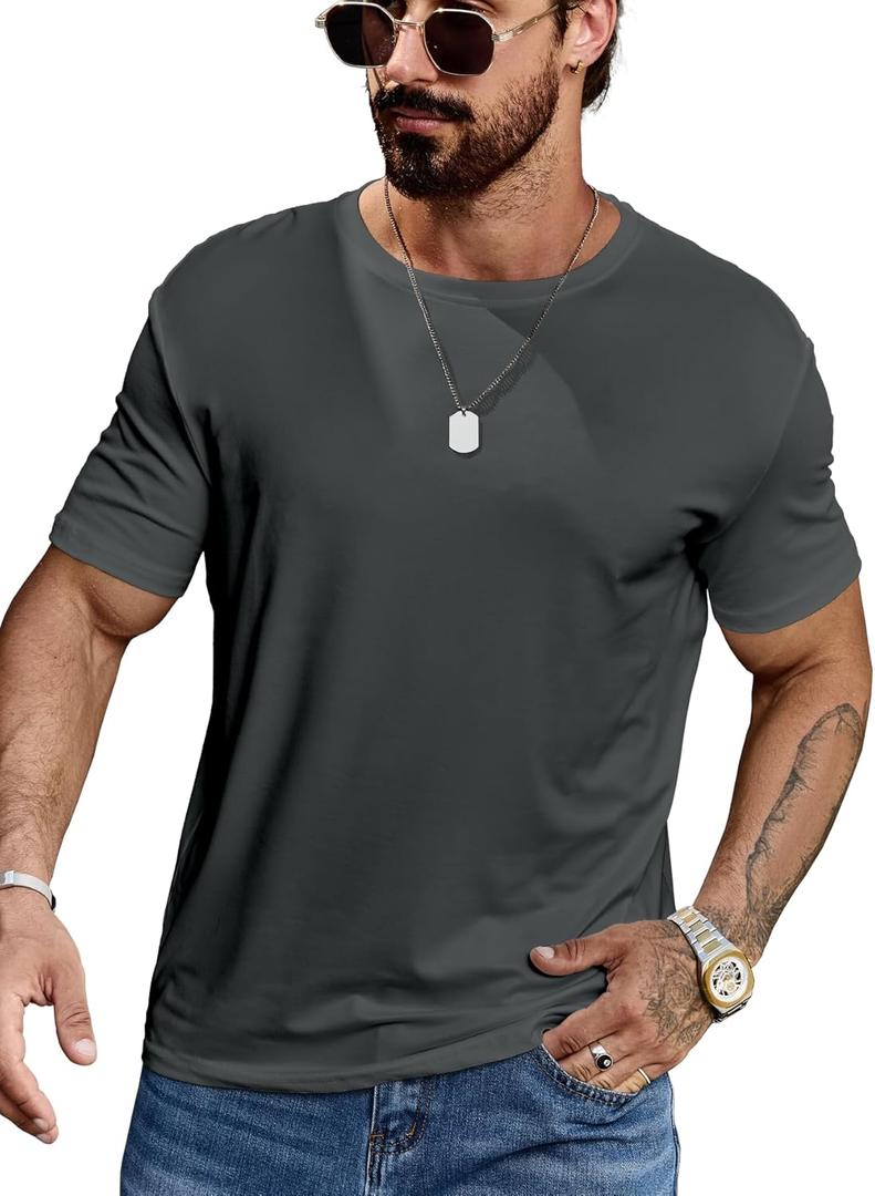 Men's T-Shirt for Men, Cotton Crew Neck T-Shirt, Casual Summer Tee Tops (X-Large, Grey)